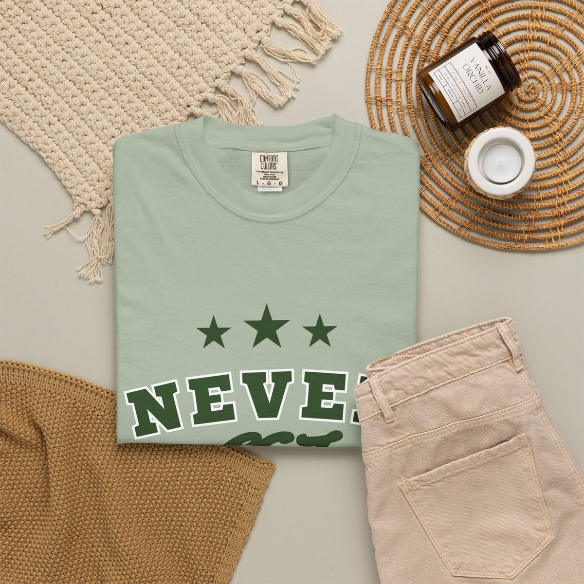 Never Get Busted – Three Star Green Tee