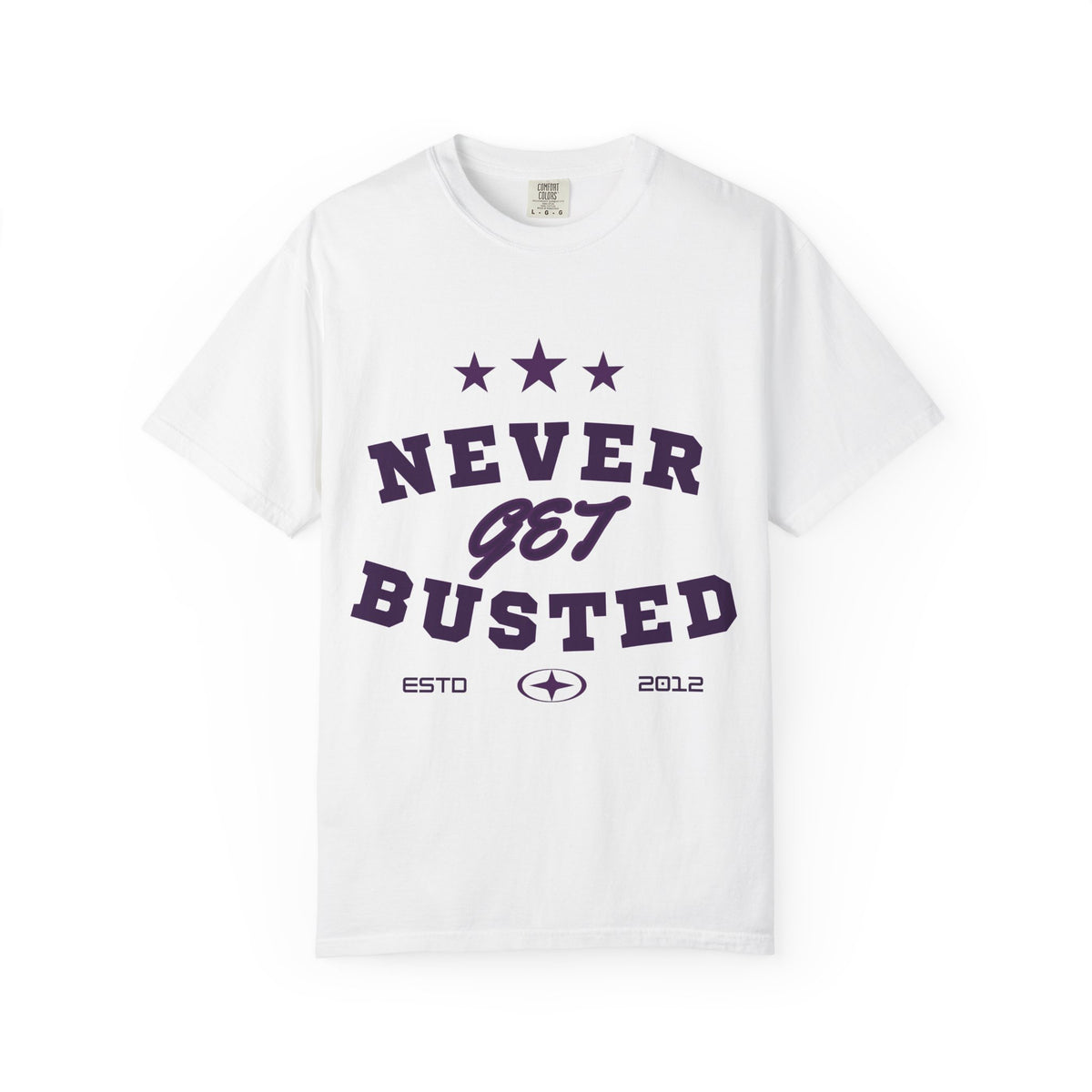 Never Get Busted – Three Star Purple Tee