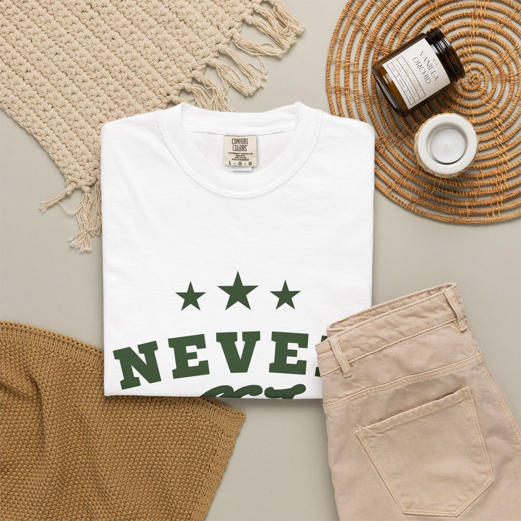 Never Get Busted – Three Star Green Tee